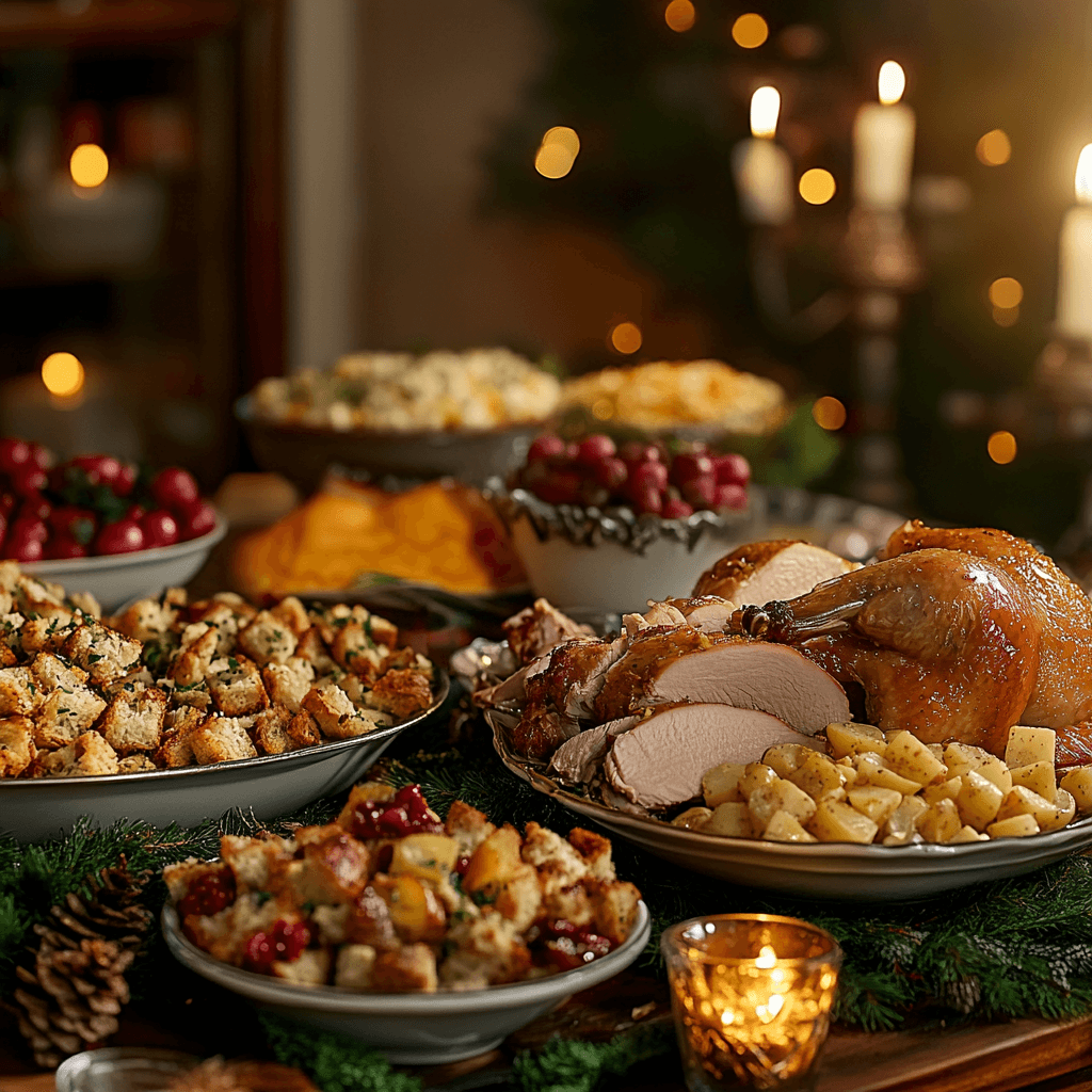 Stuffing potato salad and turkey