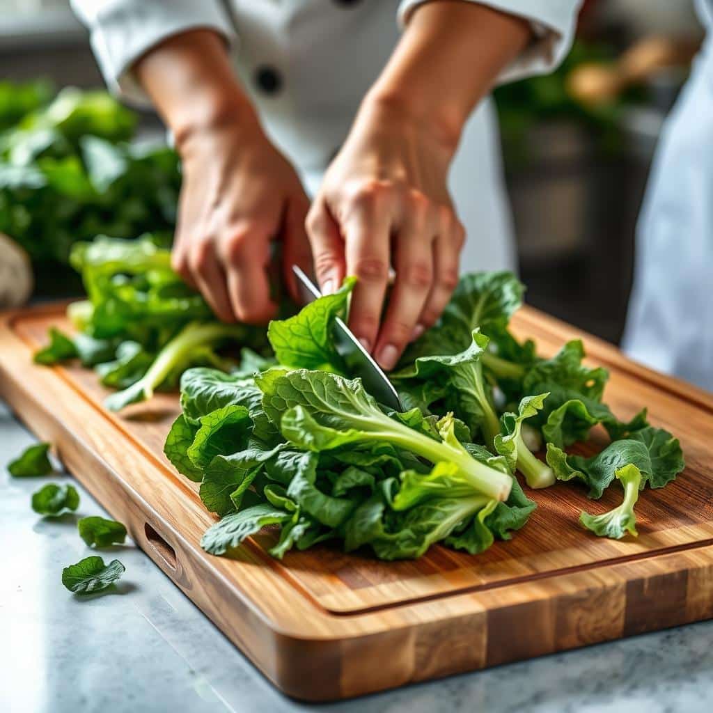 Cutting escarole