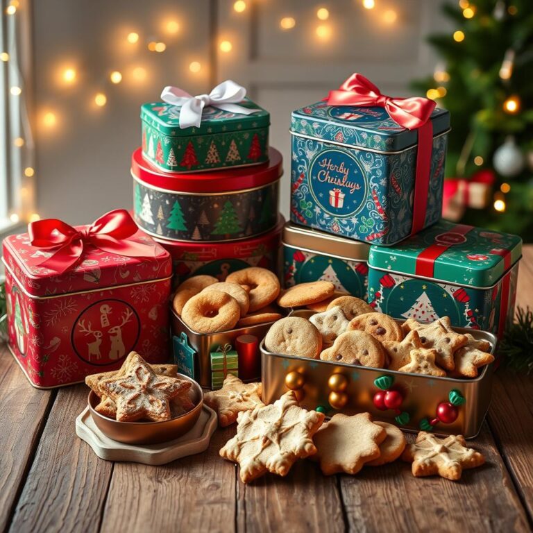 christmas cookie tins with cookies​