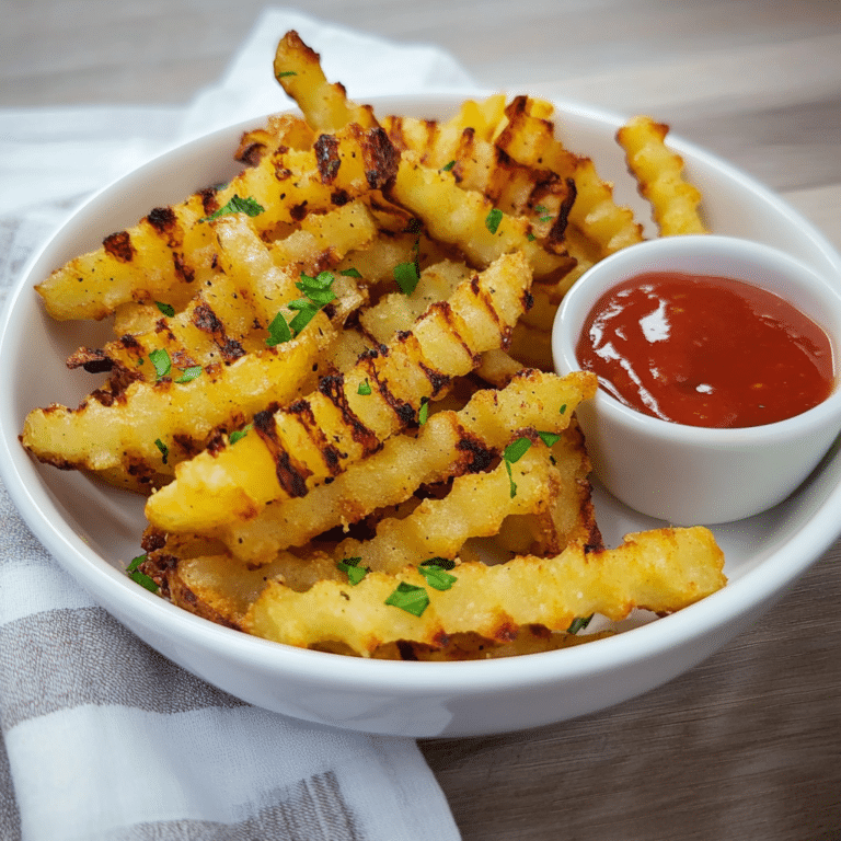 Crinkle Cut Fries served with a side of ketchup