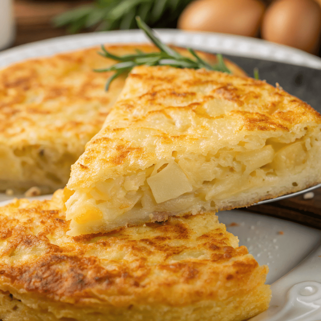 Passover potato pie with a golden crust and crispy edges