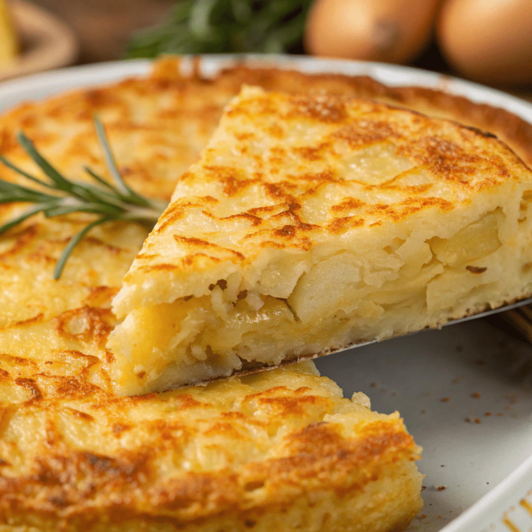 Passover potato pie baked to perfection with tender potato layers