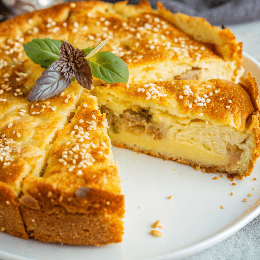 Passover potato pie served hot with fresh parsley garnish, kosher cuisine jewish holidays matzo meal recipes holiday potato dishes