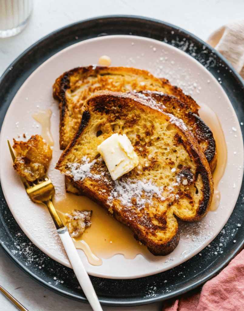 Delicious sourdough French toast with a crispy exterior and soft interior, breakfast recipes brunch dishes egg dishes