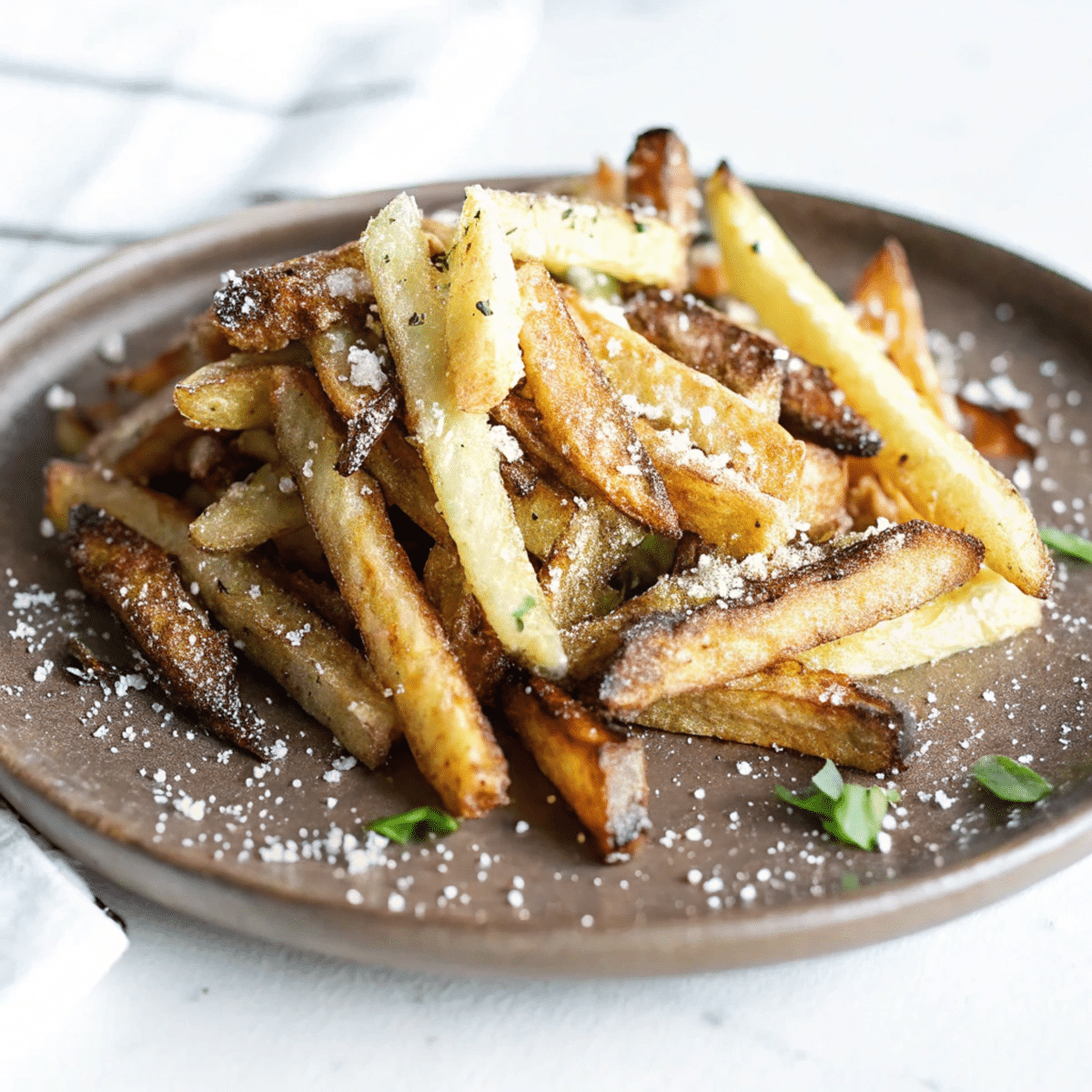 Golden, crispy truffle fries with a sprinkle of parmesan and truffle oil