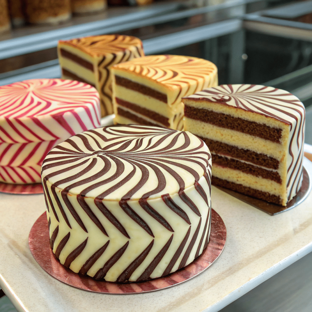 Zebra Cakes Recipe – Close-up of the chocolate glaze creating a striped pattern on the cake.