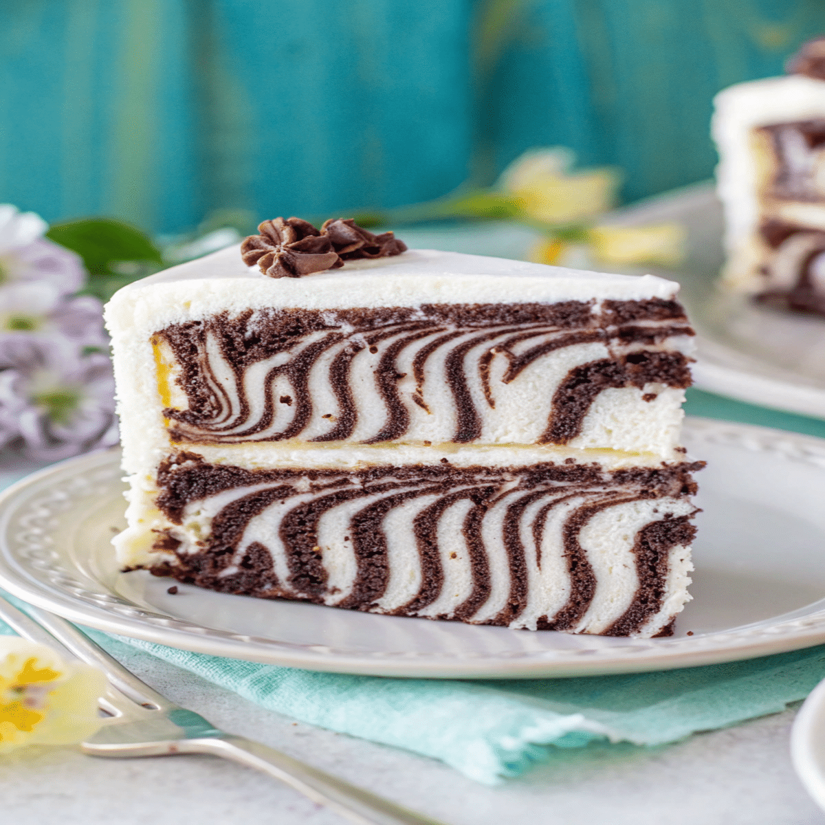 Zebra Cakes Recipe – A slice of zebra cake with creamy filling and chocolate glaze.