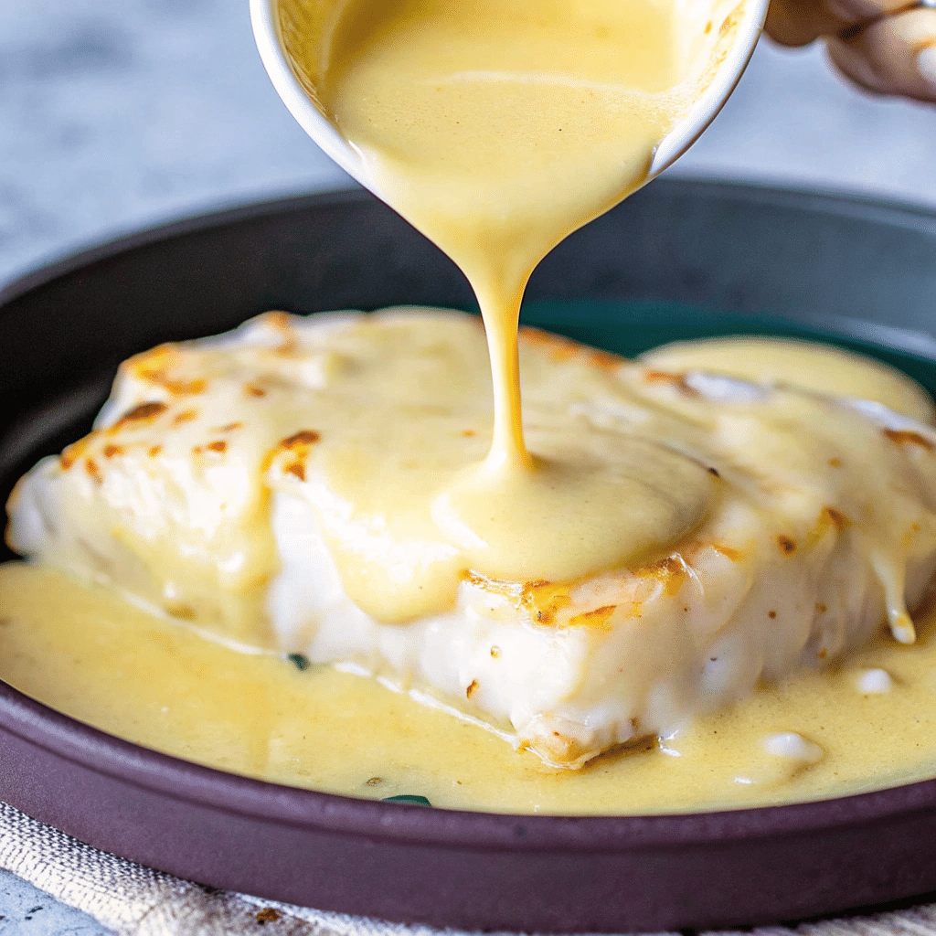 Creamy Lemon Butter Sauce served in a bowl with a fresh lemon wedge and herbs, perfect for seafood or pasta.