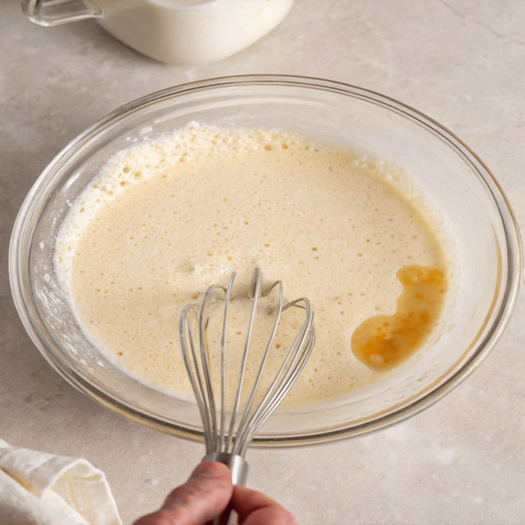 Sourdough discard pancakes topped with fresh butter and maple syrup