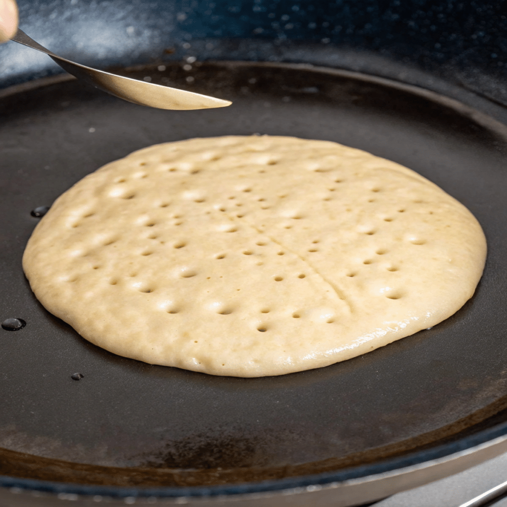 Sourdough discard pancakes with butter and syrup on top, served on a plate