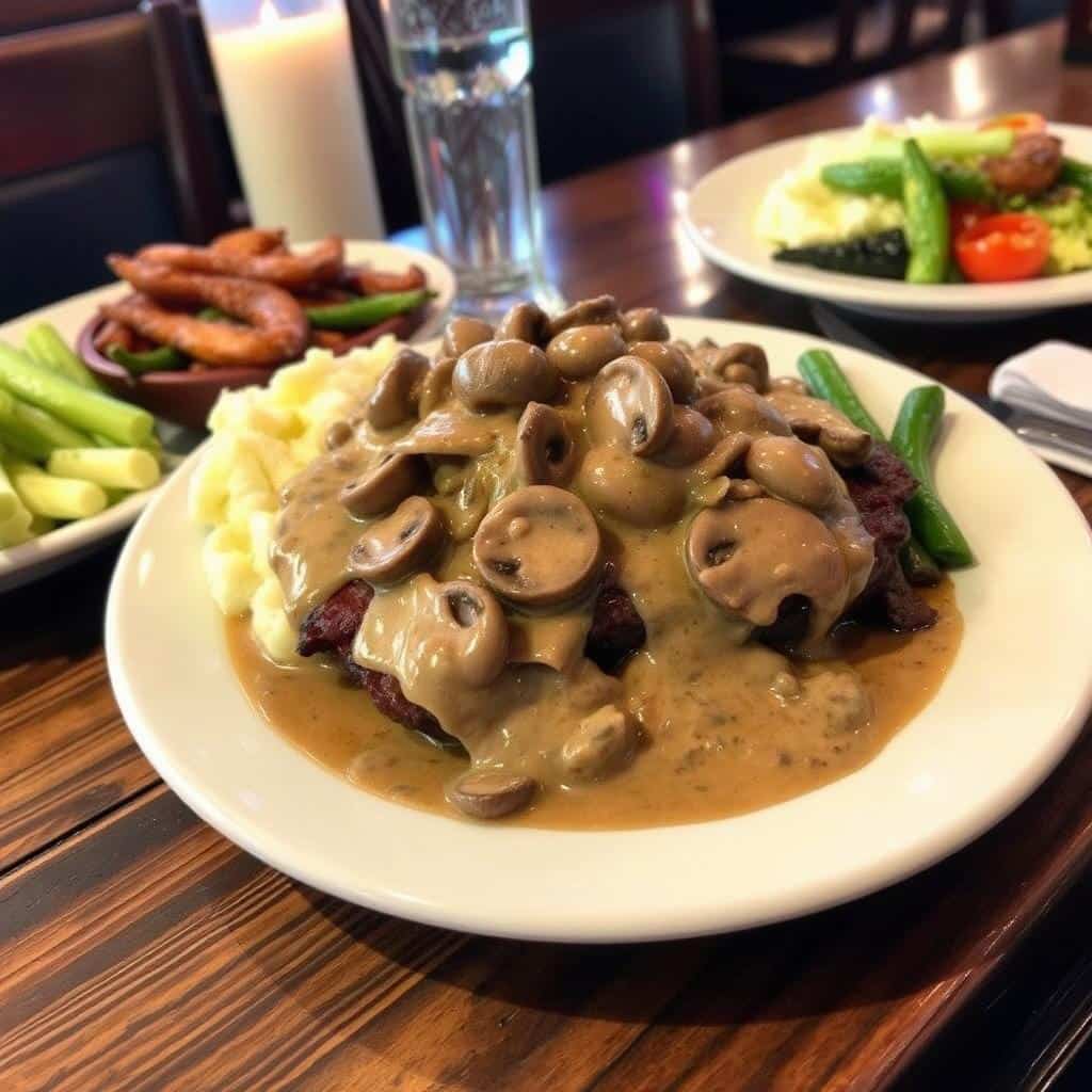 Smothered at Texas Roadhouse featuring juicy steak, tender chicken, and flavorful lamb topped with melted cheese, sautéed onions, and creamy gravy.