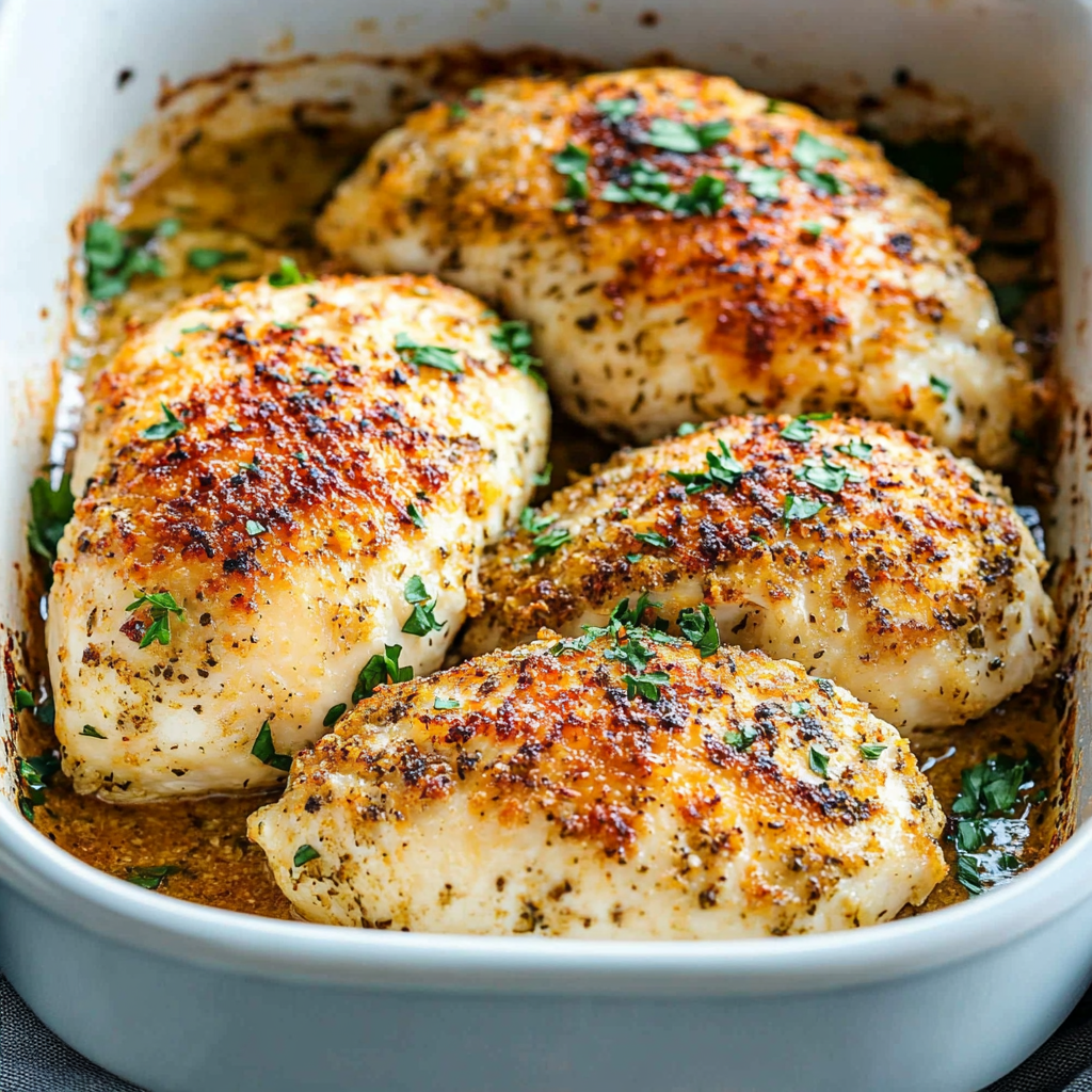 Easy Baked Ranch Chicken served on a plate with a side of mashed potatoes and steamed veggies.