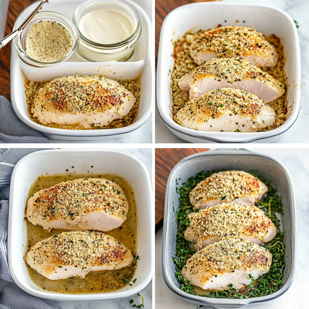 Easy Baked Ranch Chicken with a crispy crust and a side of fresh greens on a white plate.